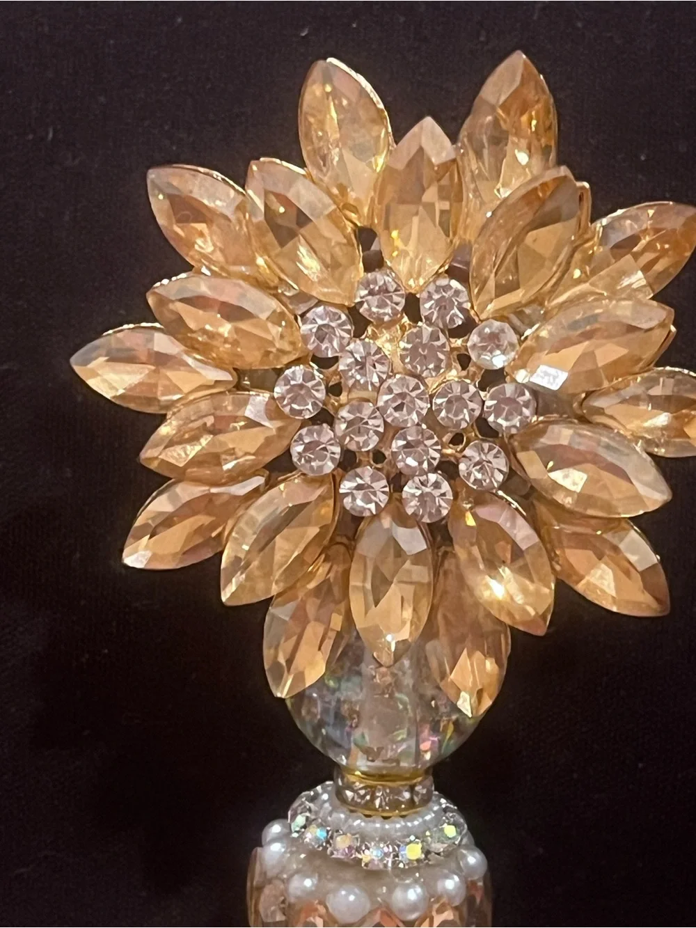 Designer inspired Gold-Tone Pearl & Crystal Flower focal fancy beaded pen